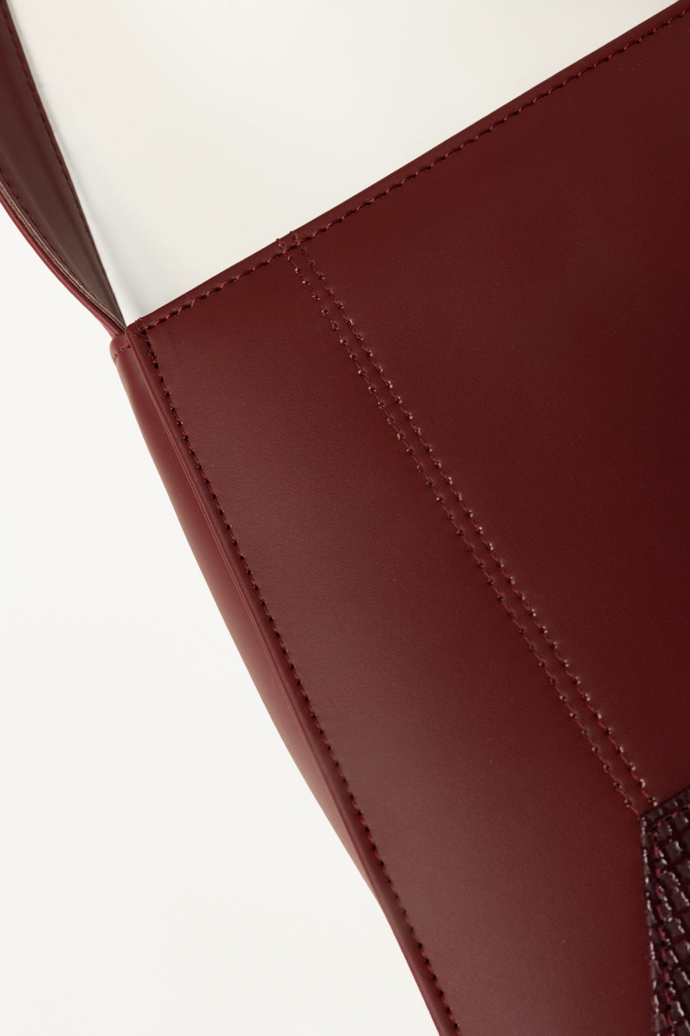 Maroon Faux Leather Shoulder Bag with Textured Panel & Slim Strap