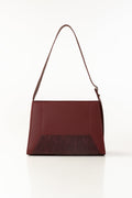 Maroon Faux Leather Shoulder Bag with Textured Panel & Slim Strap