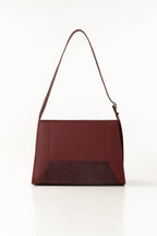 Maroon Faux Leather Shoulder Bag with Textured Panel & Slim Strap