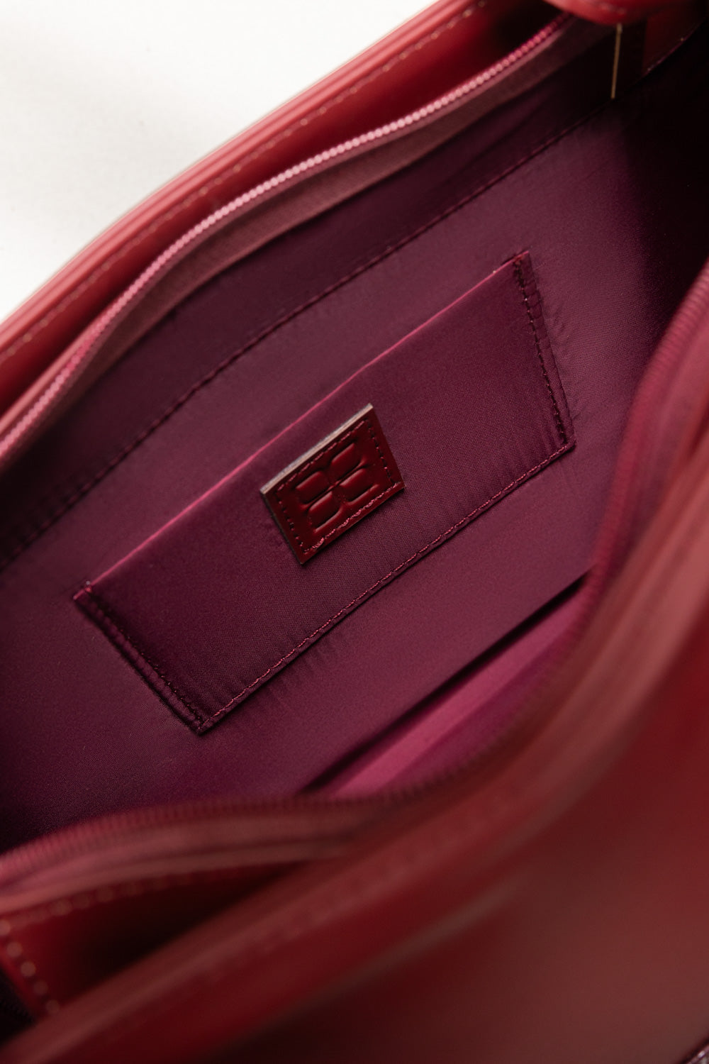 Maroon Faux Leather Shoulder Bag with Textured Panel & Slim Strap