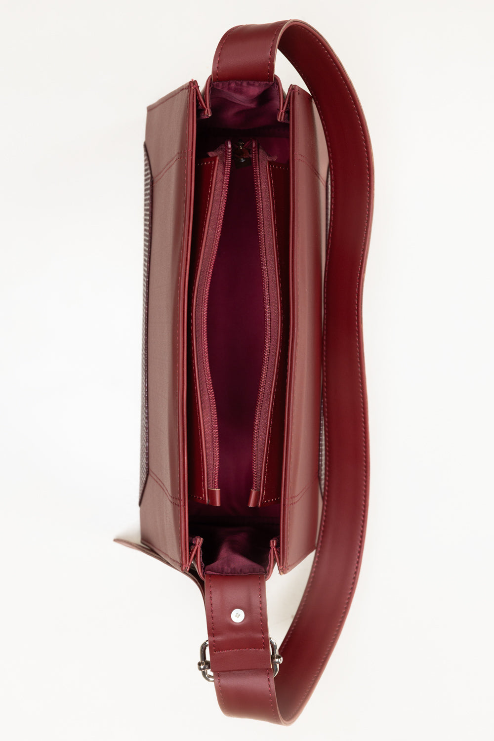 Maroon Faux Leather Shoulder Bag with Textured Panel & Slim Strap