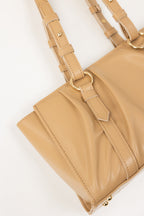 Beige Faux Leather Shoulder Bag with Gold-Tone Hardware & Adjustable Strap