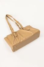 Beige Faux Leather Shoulder Bag with Gold-Tone Hardware & Adjustable Strap