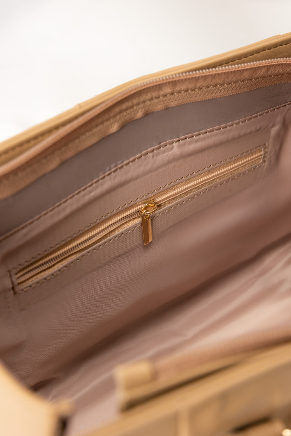 Beige Faux Leather Shoulder Bag with Gold-Tone Hardware & Adjustable Strap