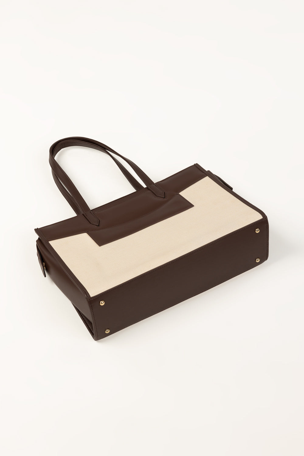 Brown Faux Leather & Canvas Tote Bag with Pouch
