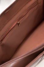 Brown Faux Leather & Canvas Tote Bag with Pouch