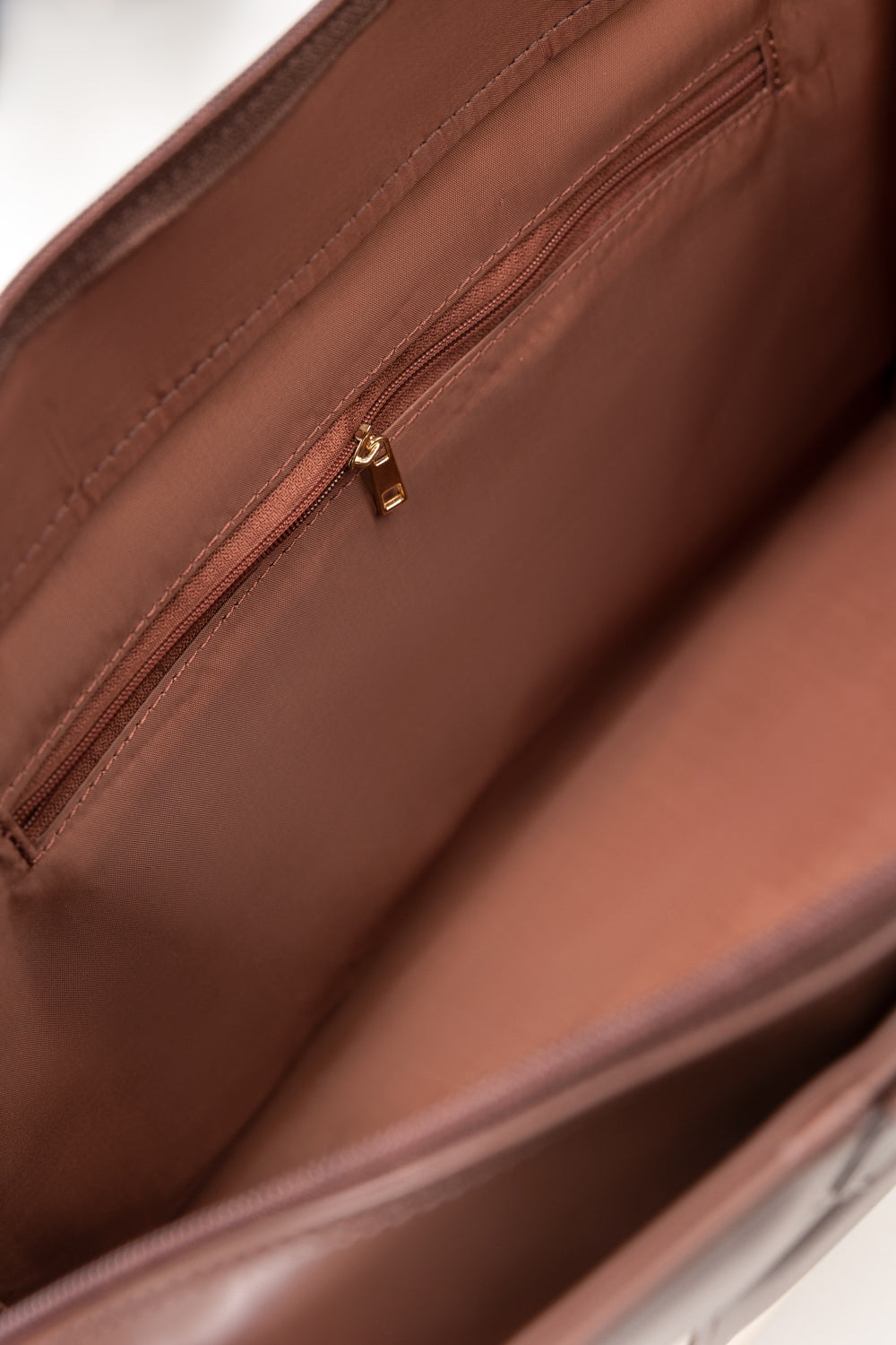 Brown Faux Leather & Canvas Tote Bag with Pouch