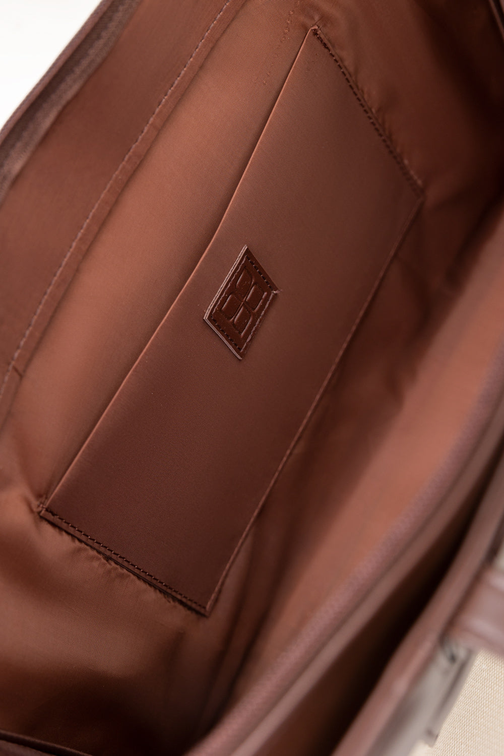 Brown Faux Leather & Canvas Tote Bag with Pouch