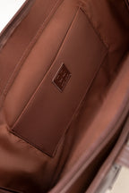 Brown Faux Leather & Canvas Tote Bag with Pouch