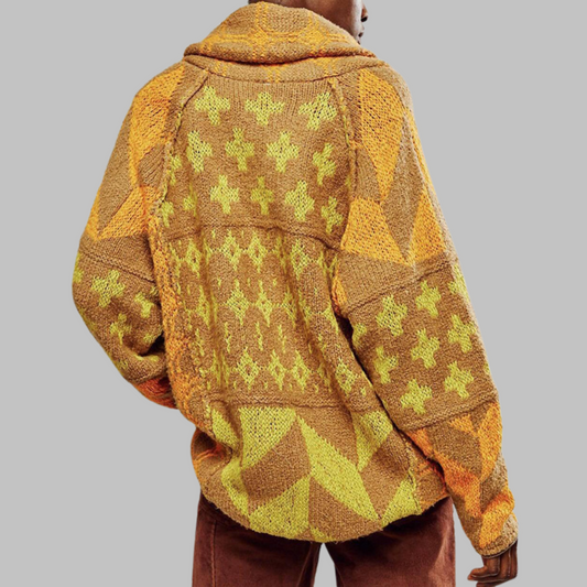 Women's Oversized Cardigan with Button-Down Collar and Long Sleeves Yellow One Size