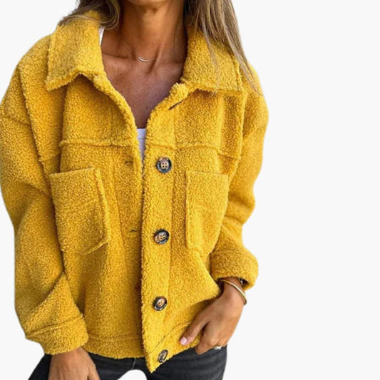 Women's Cropped Jacket with Button Closure and Long Sleeves Yellow