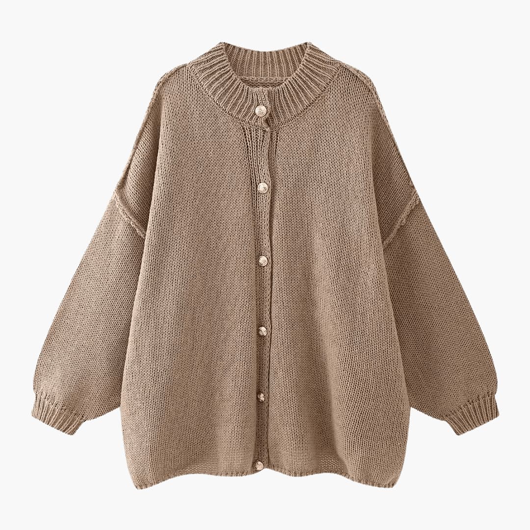 Women's Oversized Knit Cardigan with Button Front and Ribbed Cuffs
