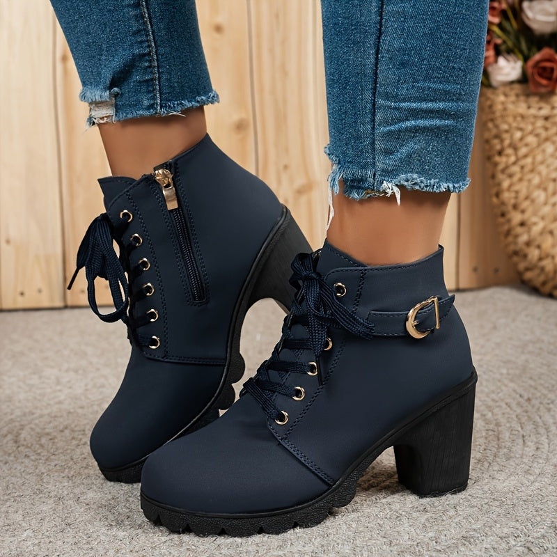 Women's Elegant Lace Up Ankle Boots with Block Heel for Daily Use