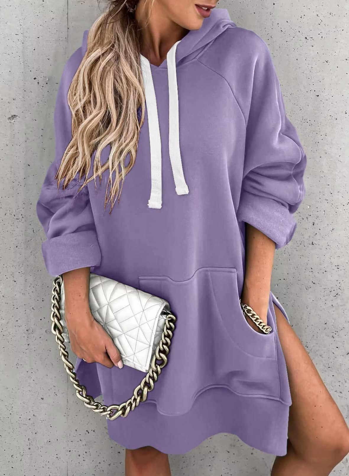 Women's Oversized Hoodie Dress for Comfortable Casual Wear Lilac
