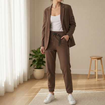 Women's Blazer and Jogger Co-ord Set for Fall and Winter Everyday Wear Brown