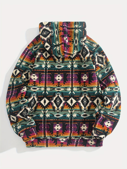 Men's Cozy Patterned Fleece Hoodie for Fall and Winter Everyday Wear