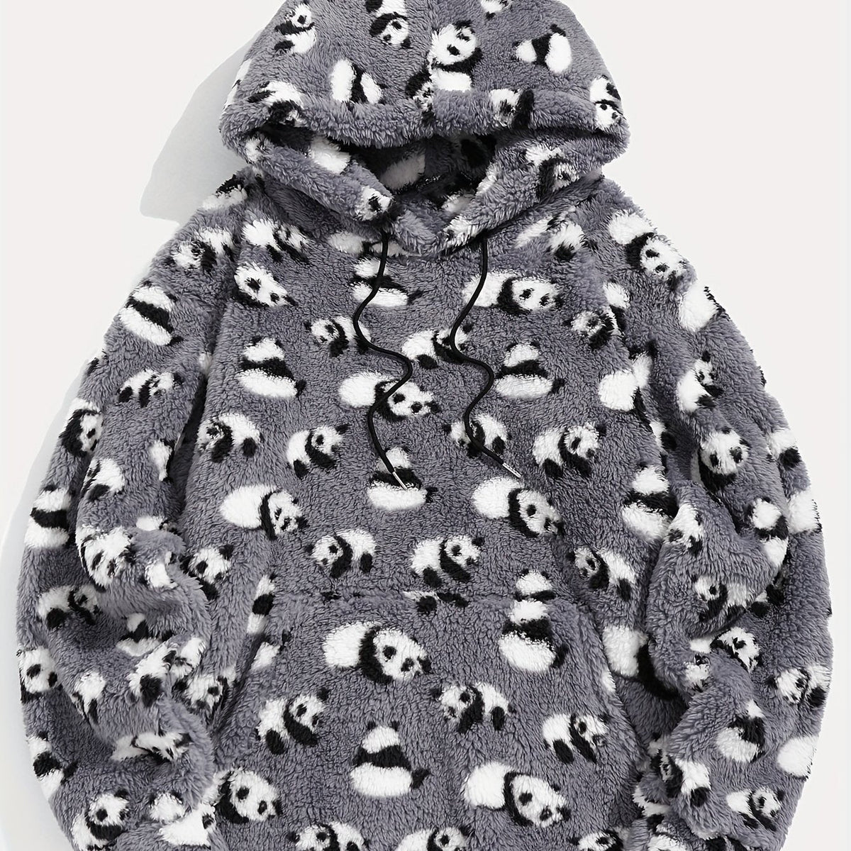 Men's Hooded Pullover Sweatshirt with Pattern Design for Daily Use Grey