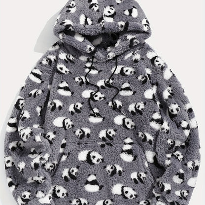 Men's Hooded Pullover Sweatshirt with Pattern Design for Daily Use Grey