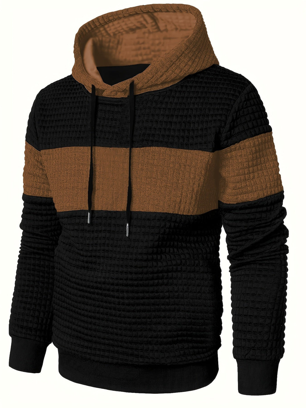 Men's Color-Block Textured Hoodie for Fall and Winter Everyday Wear