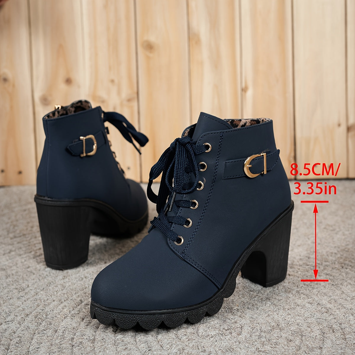 Women's Elegant Lace Up Ankle Boots with Block Heel for Daily Use