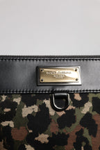 Multicolor Leopard Jacquard Print Logo Plaque Pouch Bag