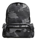 Gray Cotton Camouflage Logo Plaque Backpack Bag