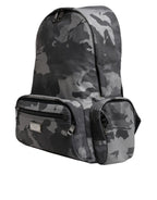 Gray Cotton Camouflage Logo Plaque Backpack Bag
