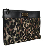 Multicolor Leopard Jacquard Print Logo Plaque Pouch Bag
