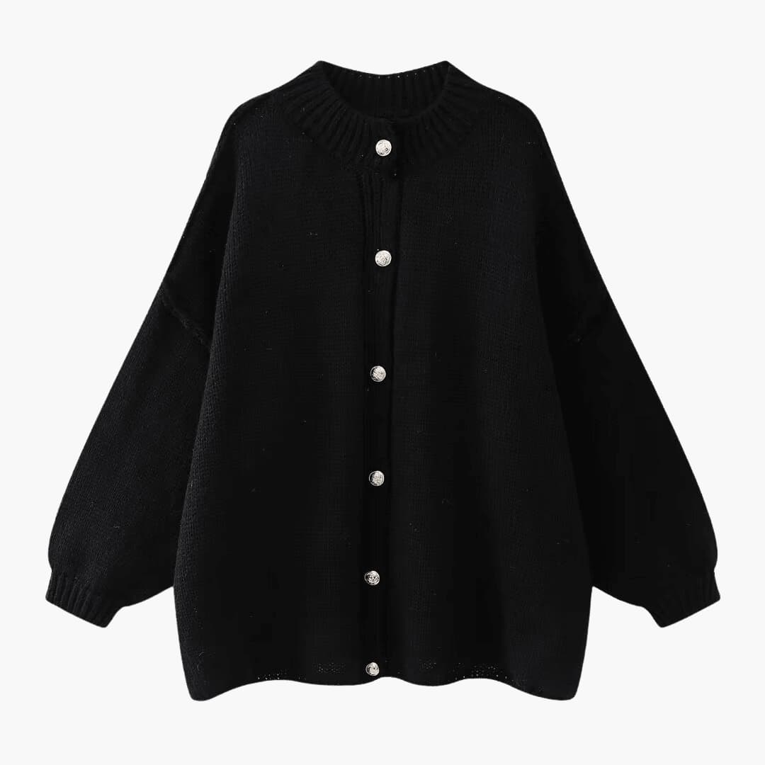 Women's Oversized Knit Cardigan with Button Front and Ribbed Cuffs