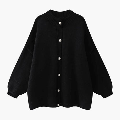 Women's Oversized Knit Cardigan with Button Front and Ribbed Cuffs
