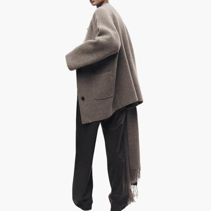 Women's Long Sleeve Button-Up Cardigan with Matching Scarf