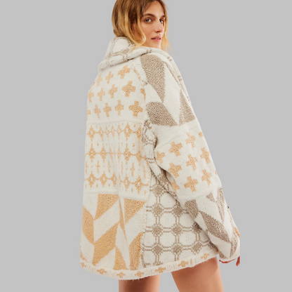 Women's Oversized Cardigan with Button-Down Collar and Long Sleeves White One Size