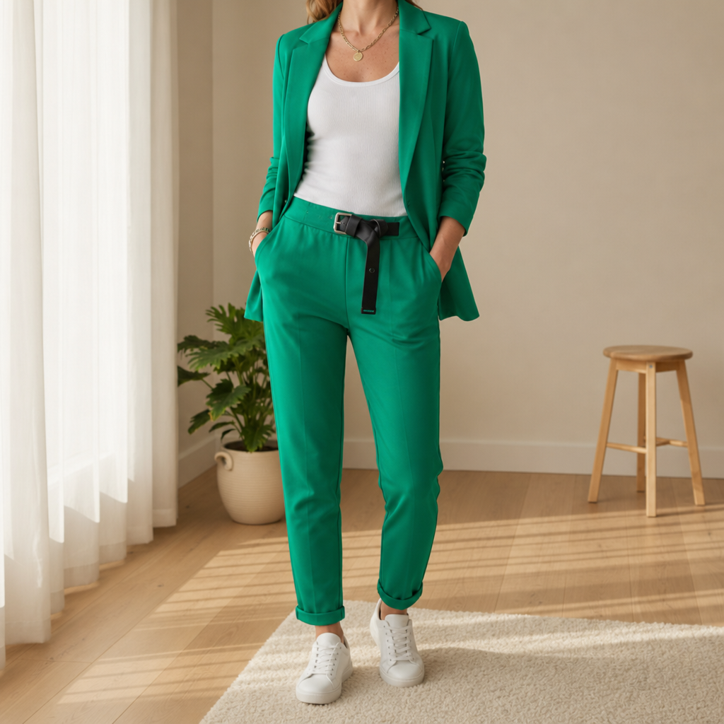 Women's Blazer and Jogger Co-ord Set for Fall and Winter Everyday Wear Green