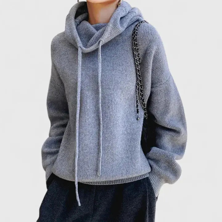 Women's Cozy Oversized Knit Pullover Hoodie for Daily Use Blue