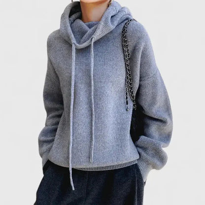 Women's Cozy Oversized Knit Pullover Hoodie for Daily Use Blue