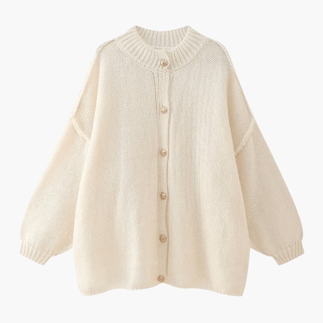 Women's Oversized Knit Cardigan with Button Front and Ribbed Cuffs