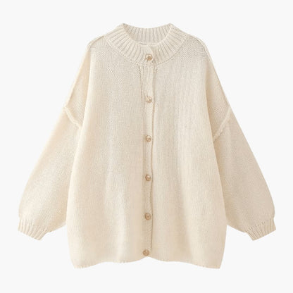 Women's Oversized Knit Cardigan with Button Front and Ribbed Cuffs