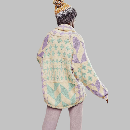 Women's Oversized Cardigan with Button-Down Collar and Long Sleeves Lavender One Size