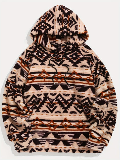 Men's Hooded Pullover Sweatshirt with Pattern Design for Daily Use