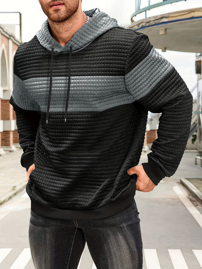 Men's Color-Block Textured Hoodie for Fall and Winter Everyday Wear