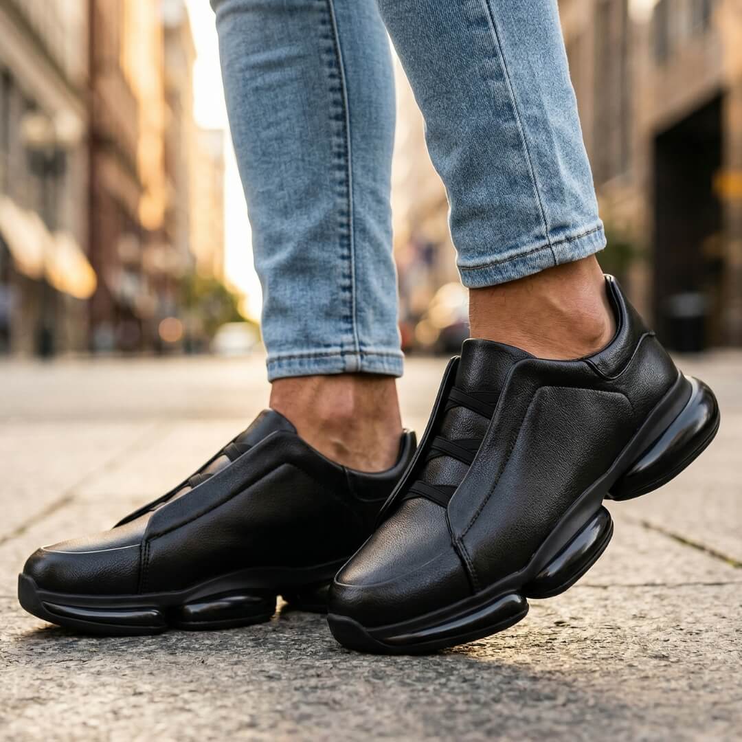 Men's Stylish Leather Sneakers for Fall and Winter Everyday Wear Black