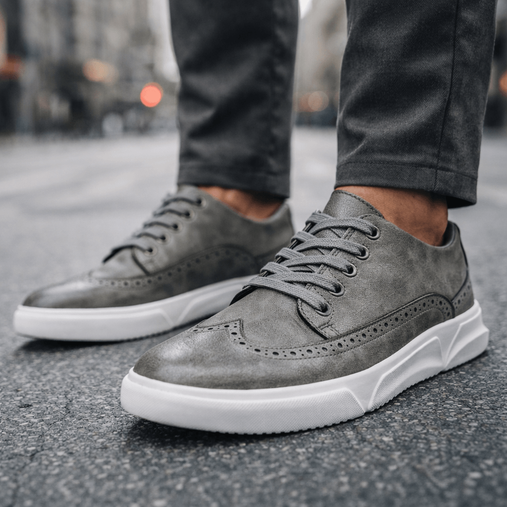 Men's Stylish Leather Brogue Sneakers for Daily Use Warm Gray