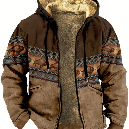 Men's Fleece-Lined Western Style Zip Hoodie for Daily Use Tawny