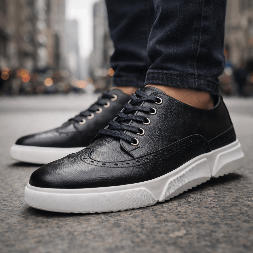 Men's Stylish Leather Brogue Sneakers for Daily Use Warm Black