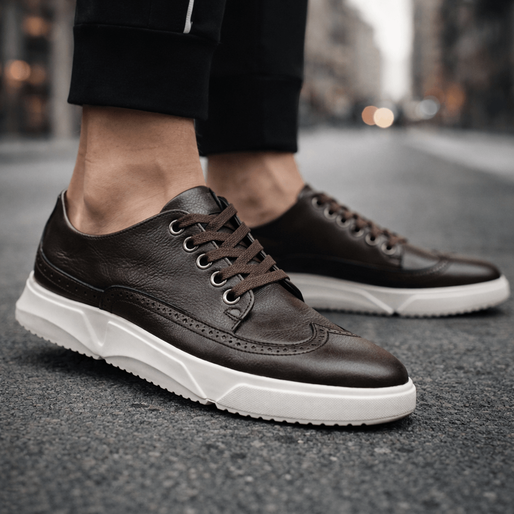 Men's Stylish Leather Brogue Sneakers for Daily Use Warm Dark Brown