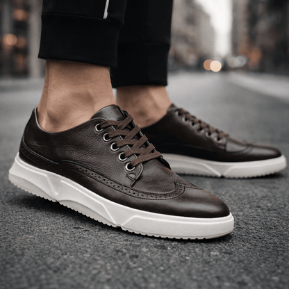 Men's Stylish Leather Brogue Sneakers for Daily Use Warm Dark Brown