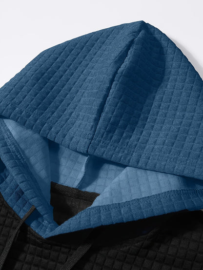 Men's Color-Block Textured Hoodie for Fall and Winter Everyday Wear