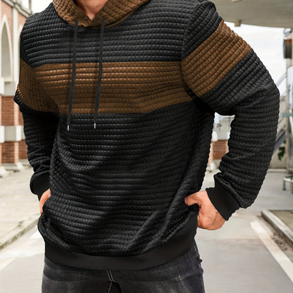 Men's Color-Block Textured Hoodie for Fall and Winter Everyday Wear Coffee Color