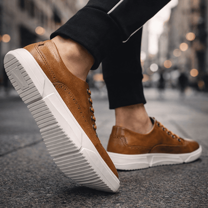 Men's Stylish Leather Brogue Sneakers for Daily Use Warm