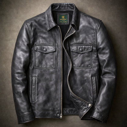 Men's Stylish Leather Jacket with Zip-Up Closure for Daily Use Boulder Gray